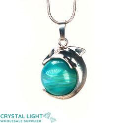 Blue Agate Dolphin Sphere Pendant