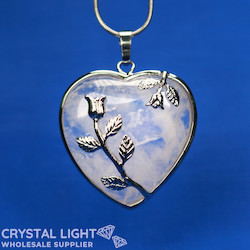 Clear Quartz Heart with Rose Pendant