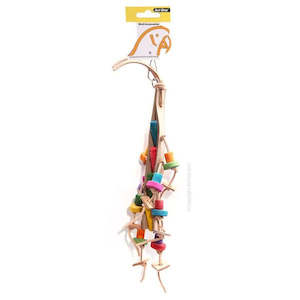 Birds: Bird Toy Leather Rope Coloured Wood Beads 40 x 19cms