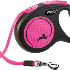 Dog Collars Leads: Flexi Neon Reflective Dog Lead 5M Med (Pink)