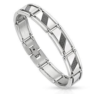 DIAGONAL WOODEN STRIPES STAINLESS STEEL BRACELET