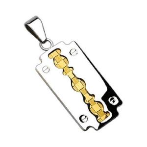 RAZOR 2 Tone Gold Centered Blade 316L Stainless Steel Pendant