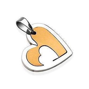 Two Tone Double Heart Pendant 316L Surgical Steel