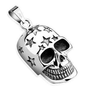 Skull with Carved Stars Stainless Steel Pendant