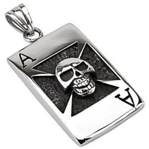 316L Stainless Steel Skull Ace Over Ingraved Celtic Cross Pendant
