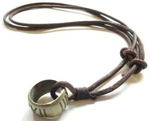 Necklaces: Vintage Ring Leather Necklace