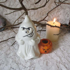 Ghost and Pumpkin Mini Candle Holder - Preloved