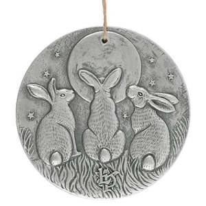 Spring Equinox: Moon Shadows Hare Silver Wall Plaque