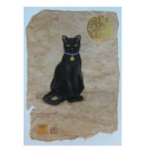 Greeting Card Bug Art Black Cat with Collar