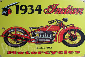 1934 Indian Motorcycle Tin Sign - Clearance Stuff