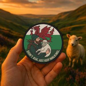 Uk Hiking Patches: Lost in Wales, Found a Sheep – Funny Welsh Hiking Patch for Jackets & Backpacks