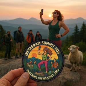 Instagram Summit Hog Patch – Funny Hiking Badge for Influencers & Trail Hams (Iron-On)