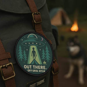 Outdoor Adventure Patches: Beam Me Out, I Forgot the Bug Spray – 3” UFO Iron-On Patch for Backpacks, Jackets & Outdoor Escapists