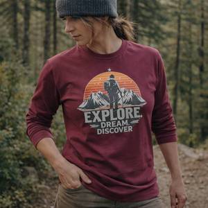 Eco Friendly Hoodies Long Sleeves: Organic Long Sleeve Adventure Tee Organic Cotton Long Sleeve for Hiking & Everyday Wear