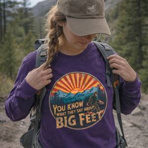 Eco Friendly Hoodies Long Sleeves: Bigfoot Hiking Long Sleeve Tee - Sasquatch Long Sleeve Shirt for Hiking & Trail Wear