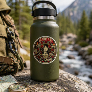 Eco Friendly Outdoor Accessories: Make Art Not War Sticker - Retro Protest Vinyl Sticker for Laptops & Water Bottles
