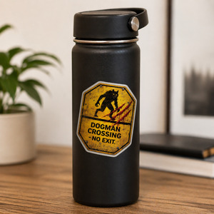 Dogman Crossing Warning Sign Sticker - Cryptid Horror Vinyl Decal
