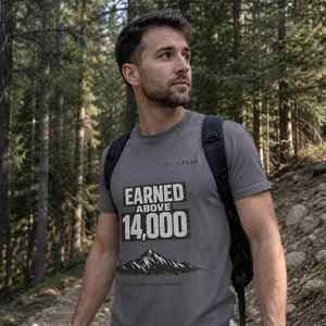 New Arrivals Outdoor Streetwear: Earned Above 14,000 T Shirt - Colorado 14ers Hiking Tee