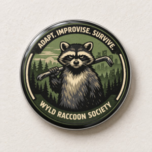 Eco Friendly Outdoor Accessories: Raccoon Hiking Pin - Adapt. Improvise. Survive.