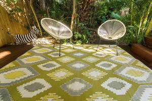 2 Person Tent: Outdoor Rug - Positano Yellow White And Grey