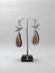 Hummingbird Black Red Curved Earrings