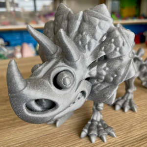3d Printed Dinosaurs: 3D Printed Triceratops Skeleton Grey with glitter flecks Large