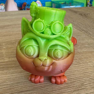 3D Printed Steampunk Cat Orange / Green