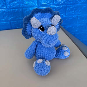 Crochet Plushies And Stuffed Animals: Hand Crocheted Triceratops Plushie Blue