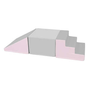Soft Play Stairs Platform and Ramp Luxury Set pink/grey