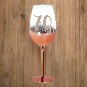 70th Birthday Gifts: 70 ROSE GOLD OMBRE WINE GLASS 430ml