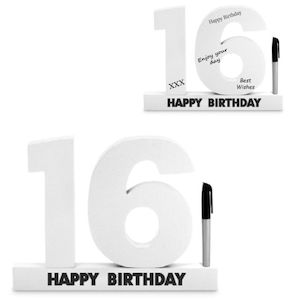 16th Birthday Gift Collection: 16th Sign It Block White