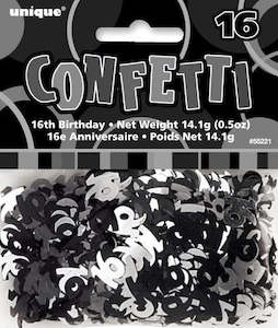 16th Birthday Gift Collection: Glitz Black & Silver 16 Confetti