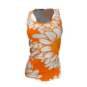 Yank Singlet: Women's Flower Power Merino Tank Top | Orange Zest