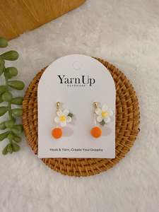 Micro Crochet Jewellery: Orange & Flower Stud Earrings