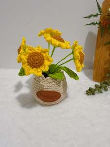 Crochet Floral Art: Sunflowers in Pot