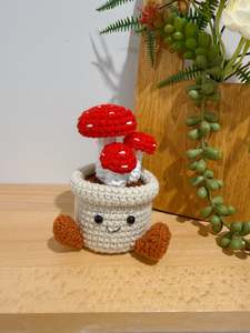 Crochet Floral Art: Mushroom Family in Smiley Pot