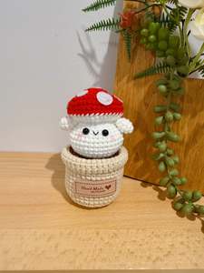 Crochet Floral Art: Smiley Chubby Mushroom in Pot