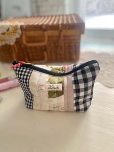 Patchwork pouch - black/white check & Paris