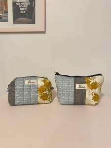 Patchwork Pouch Duo - Check, Blue & Mustard Floral