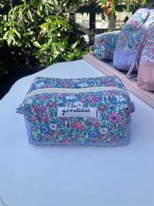 Bag 1: Cotton Floral Makeup Pouch Purple (Medium)