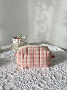 Bag 1: Quilted Pink gingham Makeup Pouch (small)