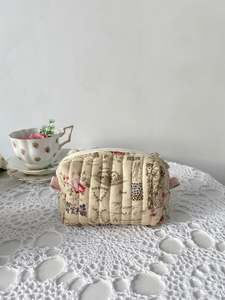 Bag 1: Cream yellow vintage style floral makeup pouch(small)