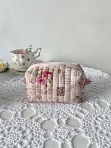Bag 1: Pink vintage style floral makeup pouch(small)