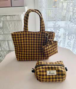 Bag 2: Mini tote + tiny tote keychain + small box pouch set (Mustard/Dark raisin)