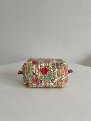 Bag 1: Quilted Floral Makeup Pouch Blue Fastener(small)