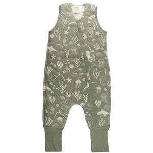 Clothing: Woolbabe - Duvet Sleeping Suit - Flax Seascape