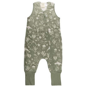 Clothing: Woolbabe - Duvet Sleeping Suit - Flax Seascape