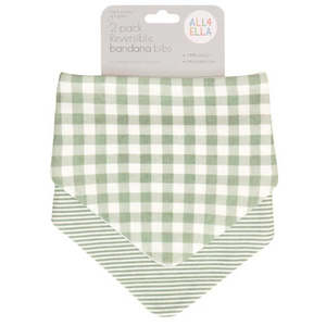 All 4 Ella - Reversible Bandana Bibs 2 Pack - Gingham Sage