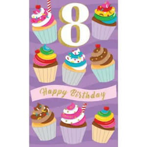 Cards Invitations: Age 8 Happy Birthday Cupcake Card