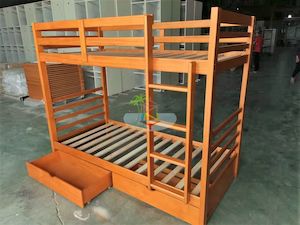 Bed Frame: Tina# NZ Pine Simplicity Bed Frame | Single+Single | Pine color